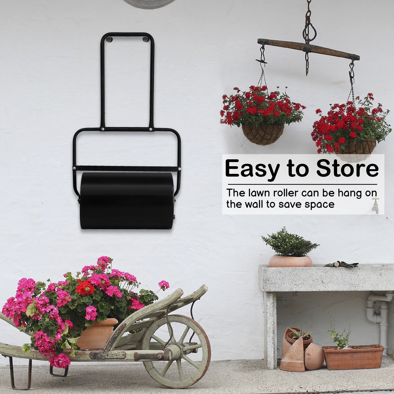 19 Inch Black Iron Lawn Roller Cylindrical