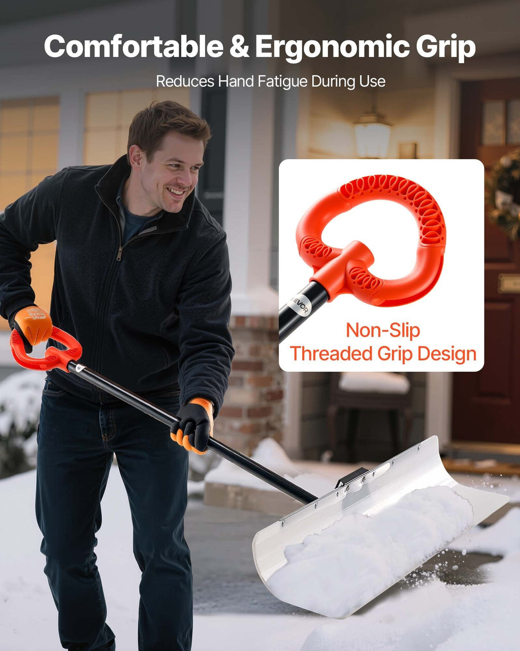 Plastic Snow Pusher Shovel 36in Heavy Duty Snow Plow For Driveway Ergonomic Grip