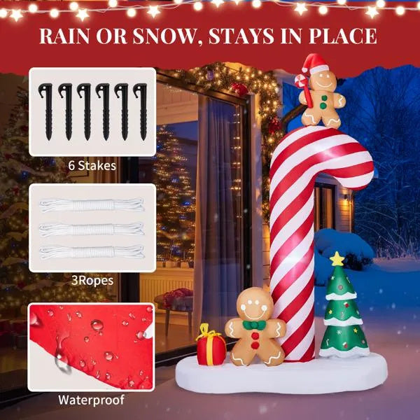 8.2FT Lighted Christmas Inflatable Decoration, Inflatable Giant Candy Cane With Gingerbread Men, Funny Blow Up Yard Decorations With Built-in LED Lights For Holiday Party Front Yard Lawn Garden Decor