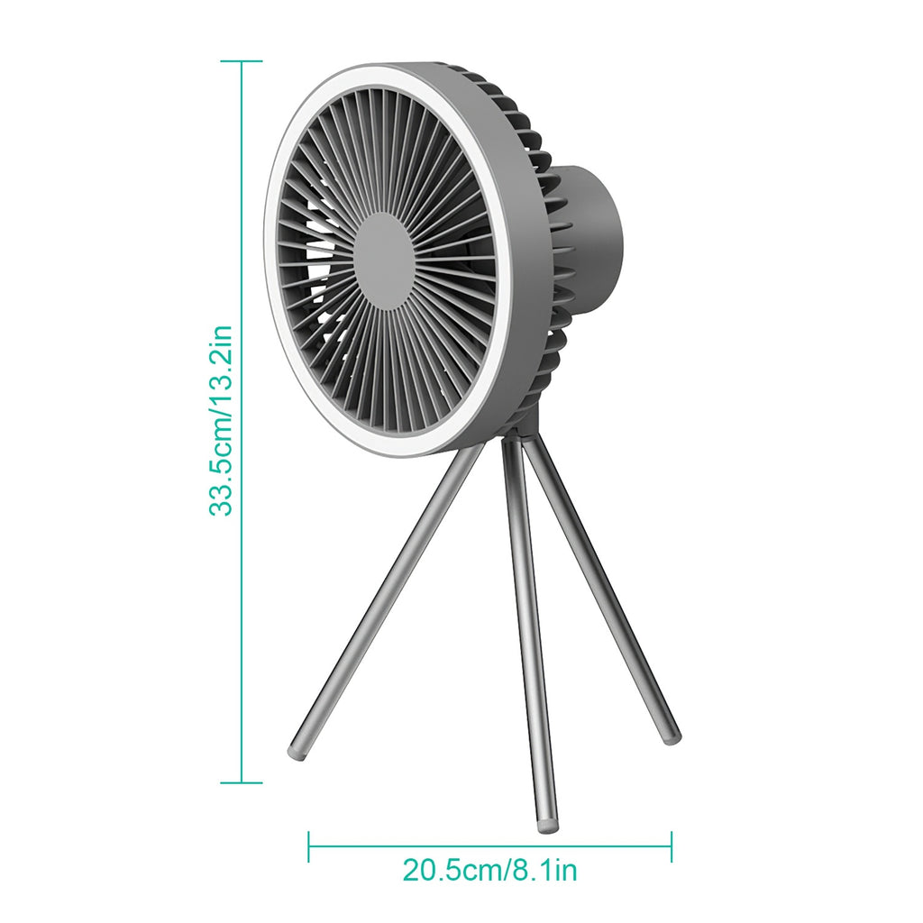 Camping Fan With Lantern Rechargeable Battery Powered Portable Tripod Fan For Tent With Hanging Hook Carabiner Emergency Power Bank Desk Fan With Timer Speed Brightness Setting