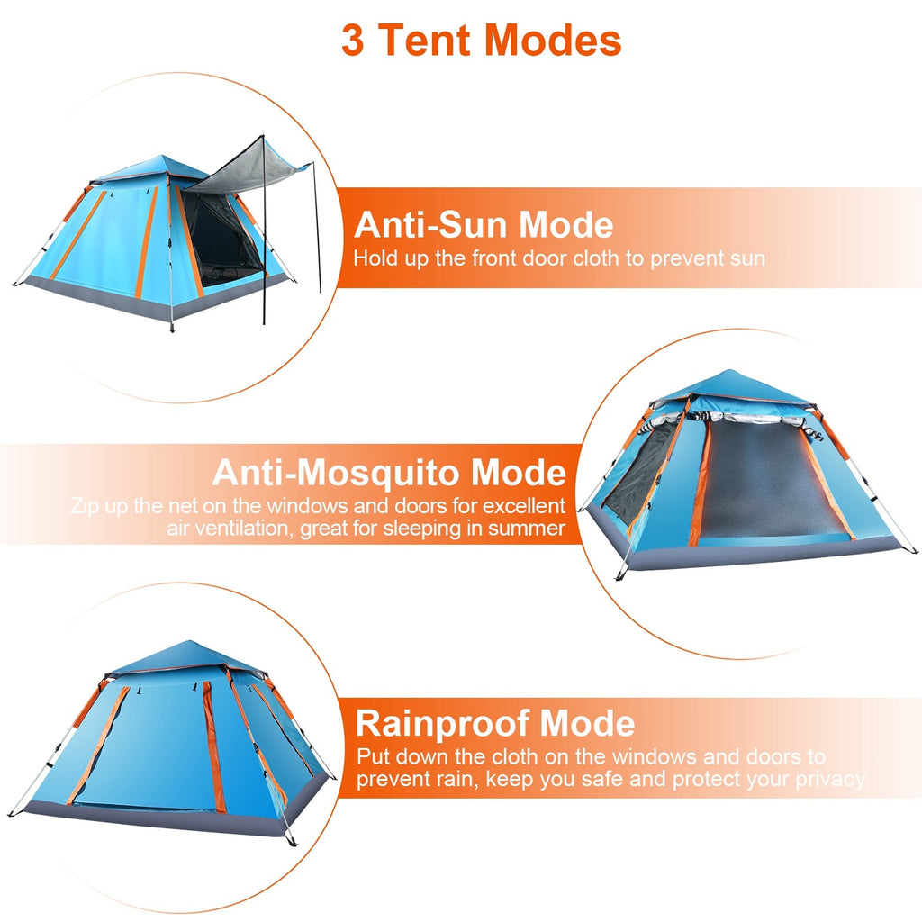 1Pc 4-5 Person Camping Tent With 2 Mosquito Nets Windows Carry Bag Waterproof 7.05x7.05x4.46ft For Hiking Climbing Adventure Fishing Fedex Shipping