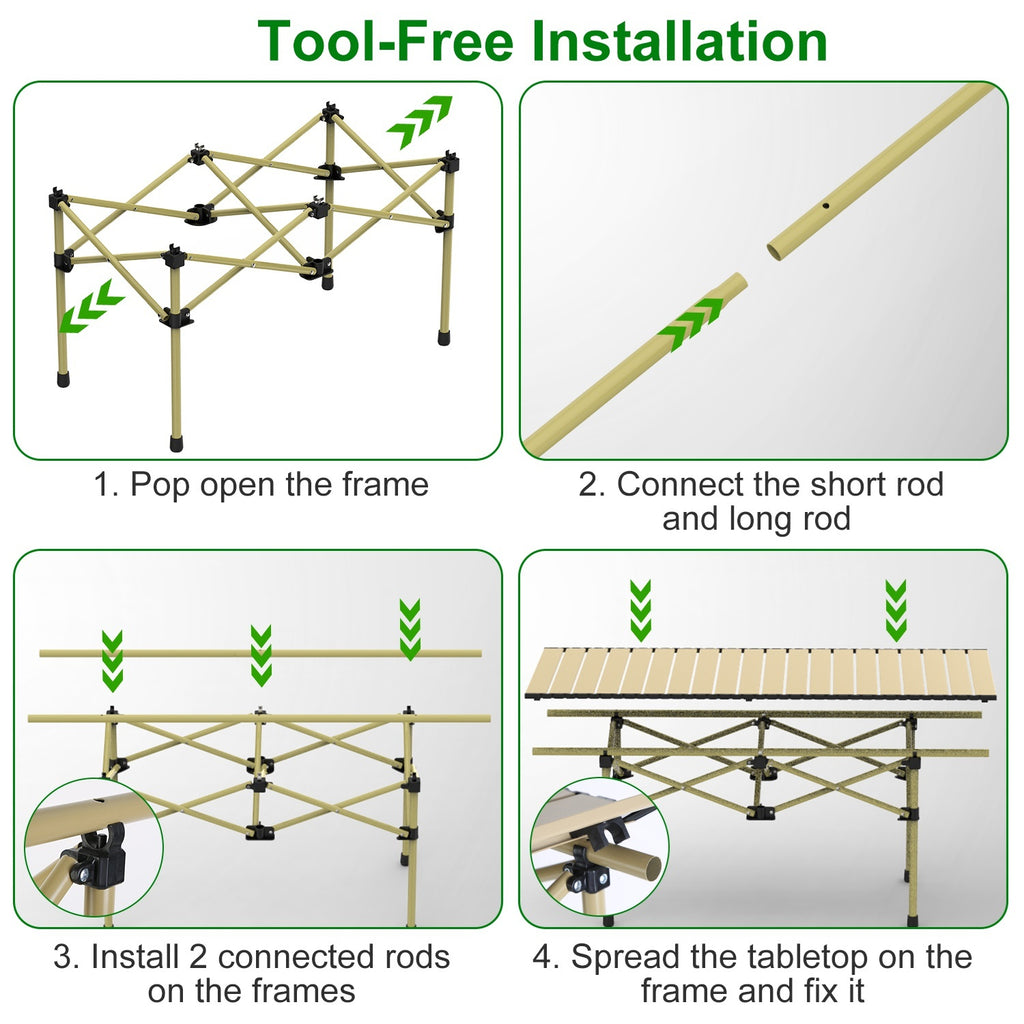 1Pc S Or L Size Options Folding Camping Table Portable Lightweight Carbon Steel Roll-up Picnic BBQ Desk With Carry Bag Heavy Duty For Outdoor Beach Backyard Party Patio Camping Hiking BBQ Picnic