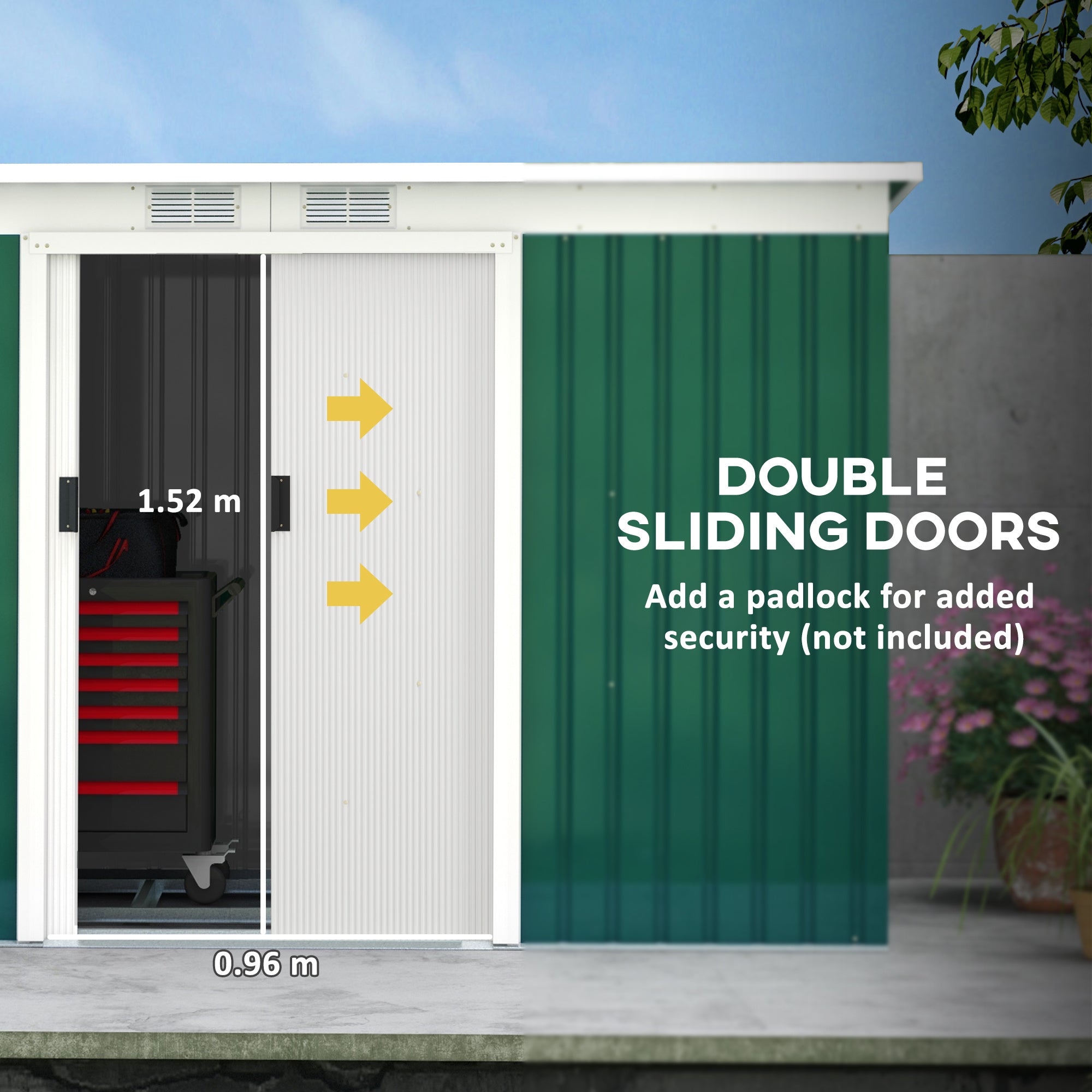 9'x4.5'x5.5' Rust Resistant Metal Garden Shed, Vented, Green White, Perfect For Backyard Lawn Tool Storage  Garden Essentials