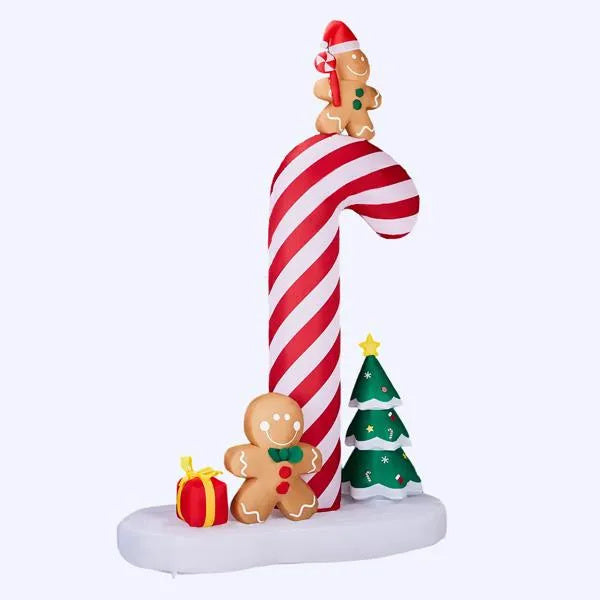 8.2FT Lighted Christmas Inflatable Decoration, Inflatable Giant Candy Cane With Gingerbread Men, Funny Blow Up Yard Decorations With Built-in LED Lights For Holiday Party Front Yard Lawn Garden Decor