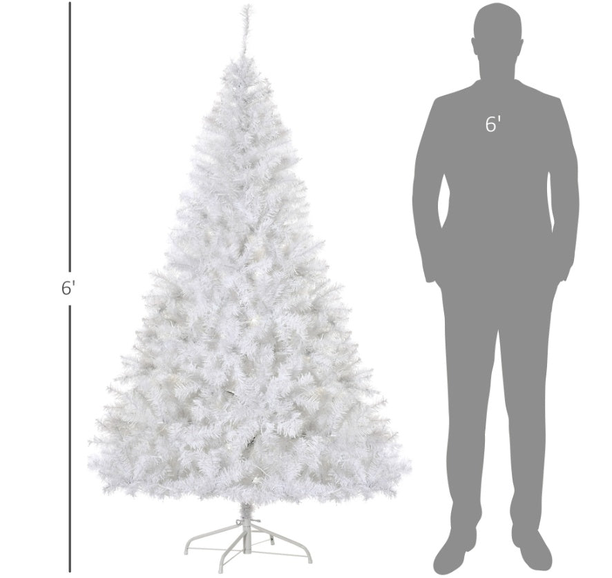 6ft White Christmas Tree Pre Lit PVC With Metal Stand 250 Warm White LED Tips For Home Decoration