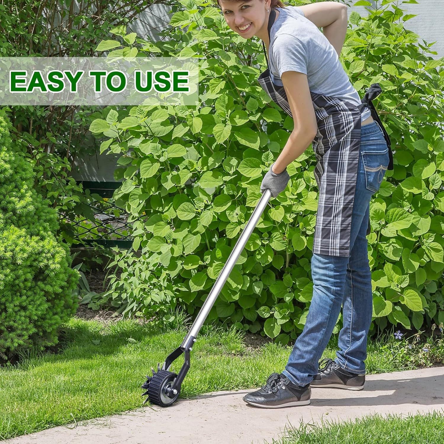 Wheel Rotary Edger, Sidewalk Manual Lawn Edger, Stainless Steel Handle, Adjustable Height -66.7Inch