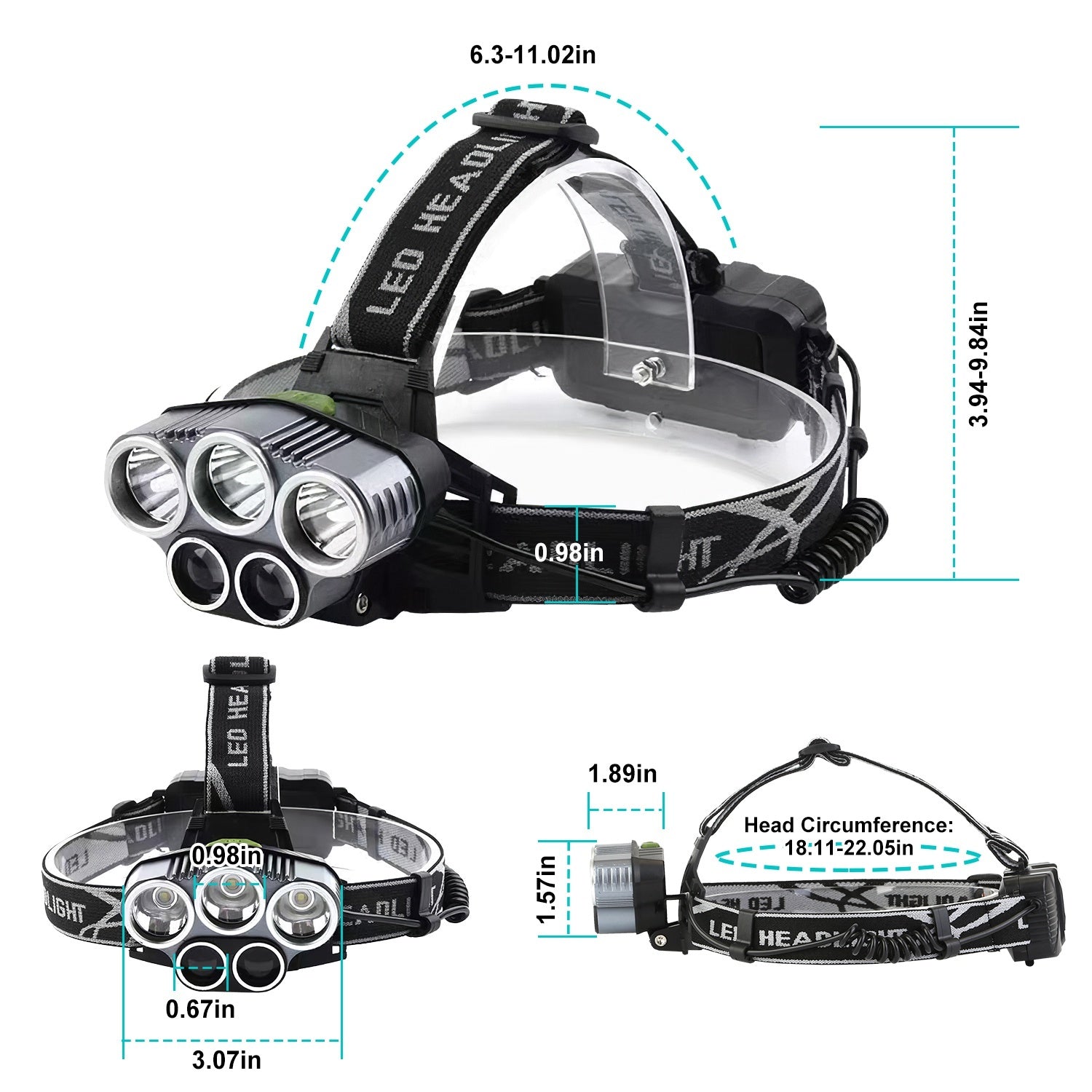 Rechargeable Headlamp 20000 Lumen LED Headlight 6 Modes Headlamp Flashlight For Camping Cycling Hiking Hunting Emergency