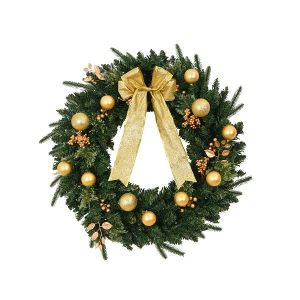 24in Pre-lit Battery Powered Christmas Wreath With Remote, Lighted Artificial Xmas Wreath With 50 Warm Lights And 120 PVC Tips And Ornaments, For Front Door Gate Wall Xmas Party Decorations S001