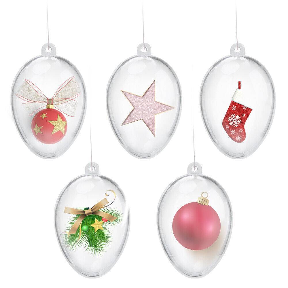 5 PCS Clear Plastic Christmas Balls Baubles Sphere Fillable Xmas Tree Ornament