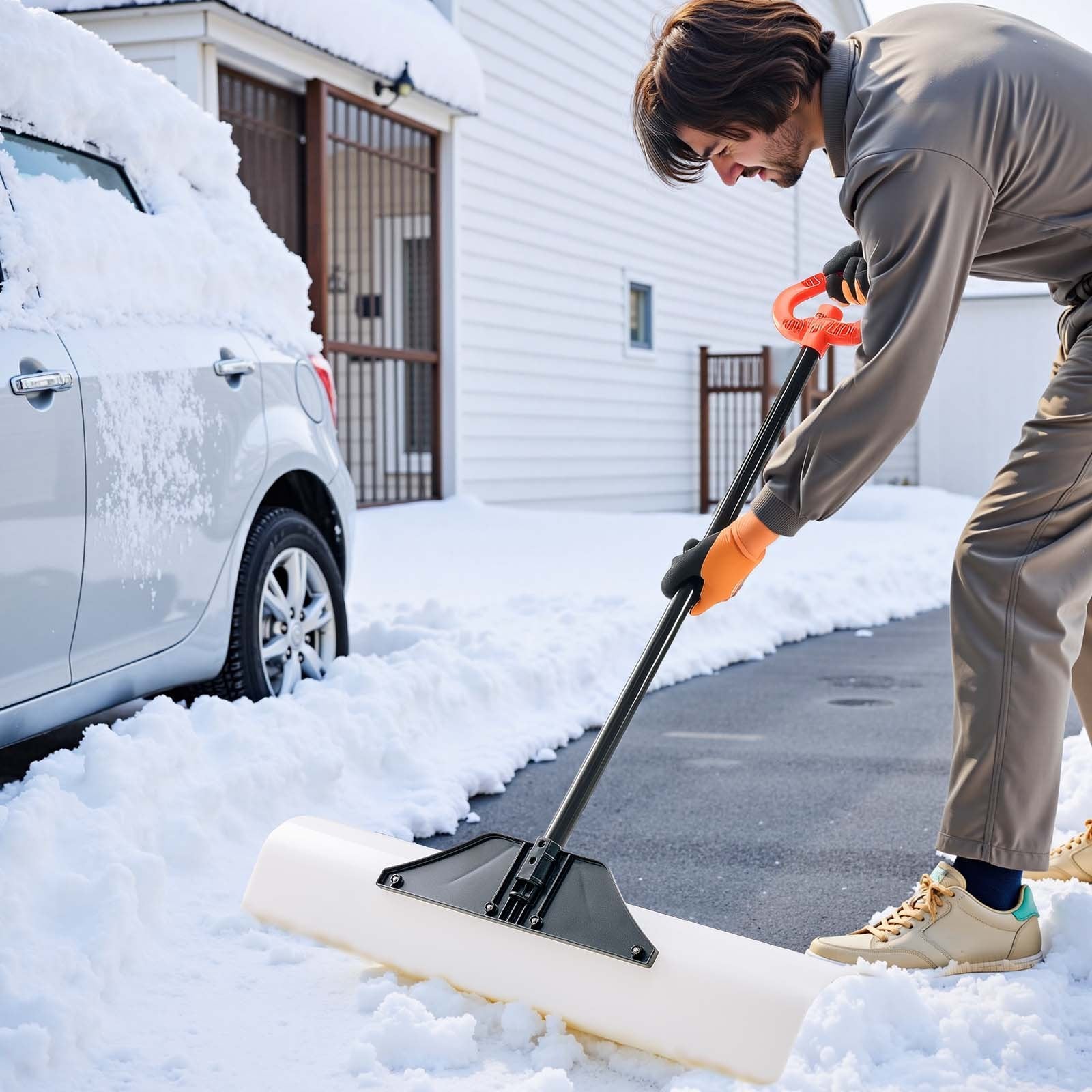 Plastic Snow Pusher Shovel 36in Heavy Duty Snow Plow For Driveway Ergonomic Grip