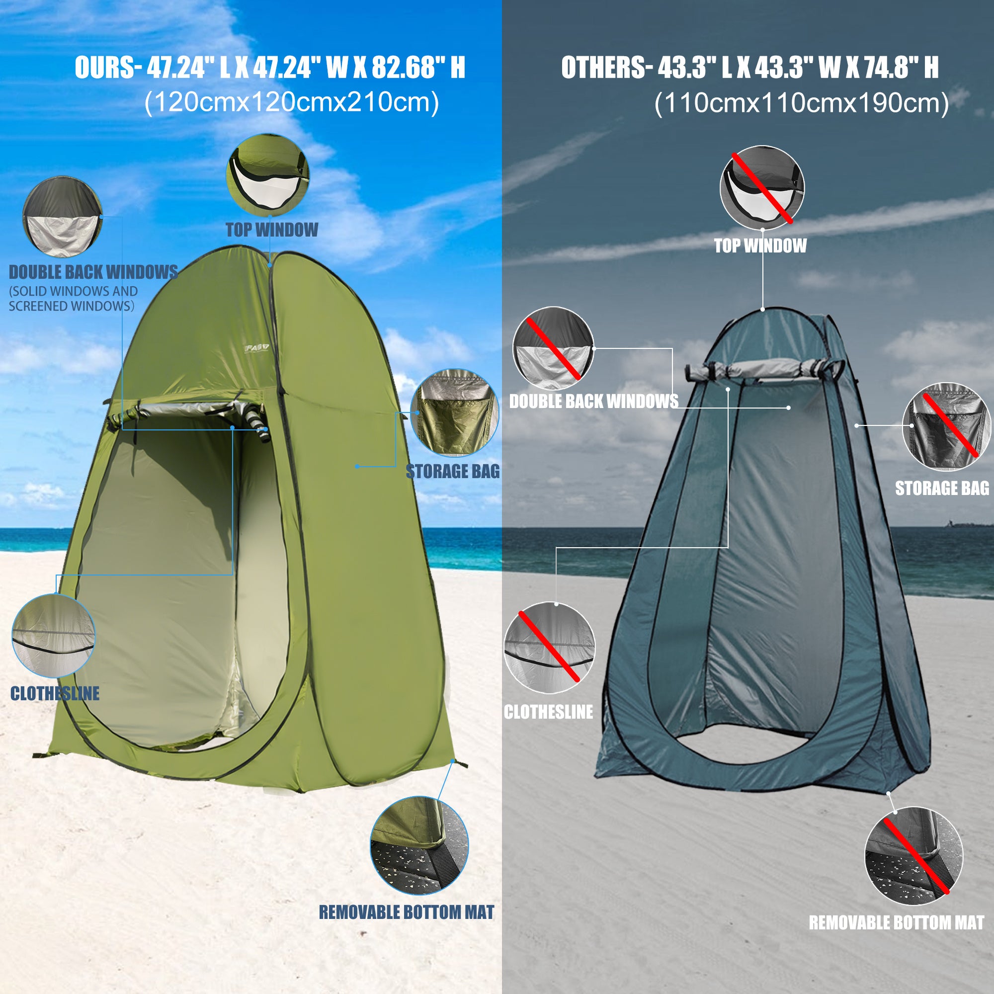 Camping Shower Tent 7FT Instant Level Up Privacy Tents, Portable Toilet Tent Outdoor Dressing Room, Foldable Camp Sun Shelter For Beach Fishing