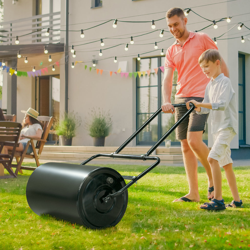 19 Inch Black Iron Lawn Roller Cylindrical