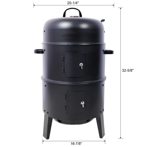 Charcoal Smoked Grill, Outdoor Cooking, 16 Inch Vertical Smoker Portable Grill Suitable For Camping, Black