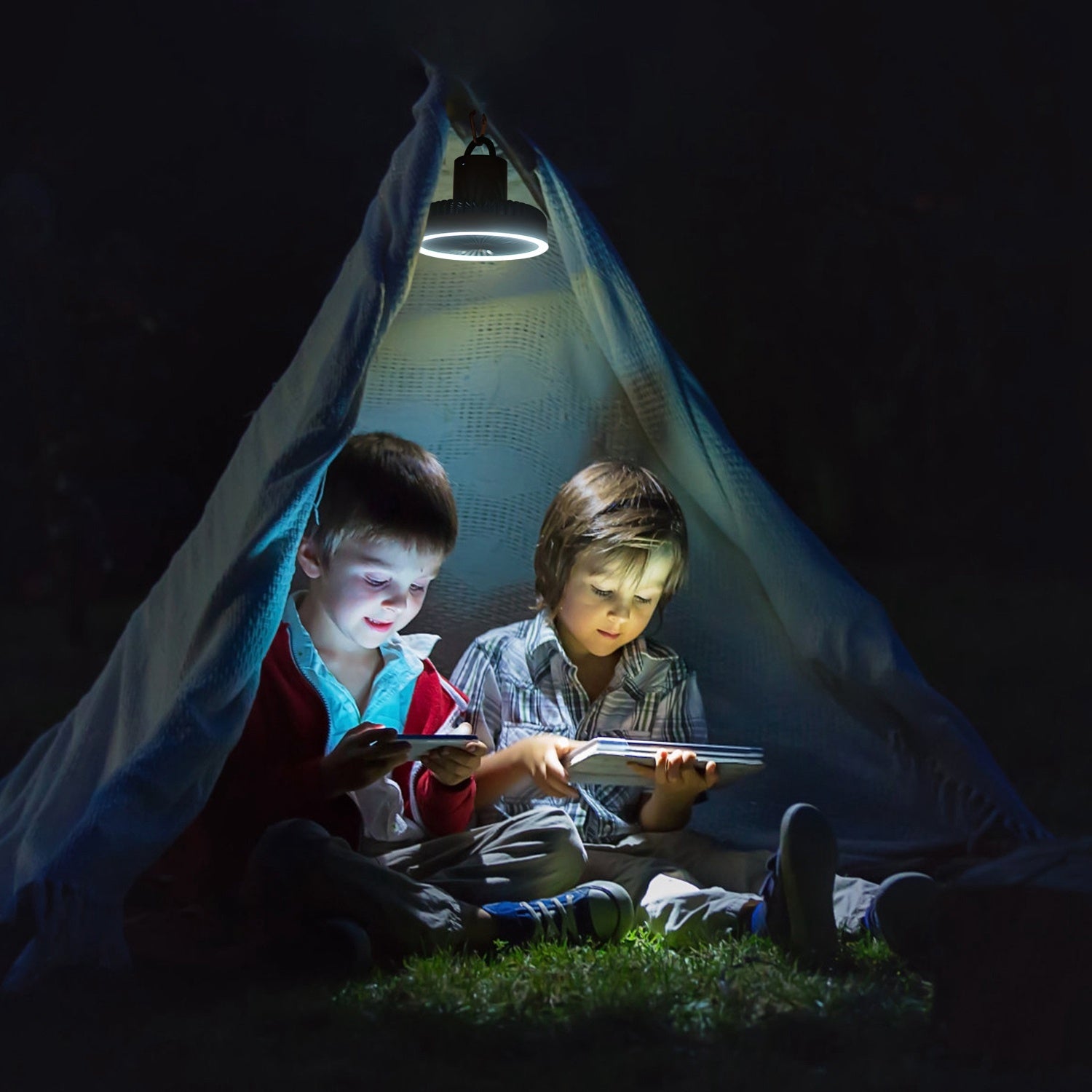 Camping Fan With Lantern Rechargeable Battery Powered Portable Tripod Fan For Tent With Hanging Hook Carabiner Emergency Power Bank Desk Fan With Timer Speed Brightness Setting