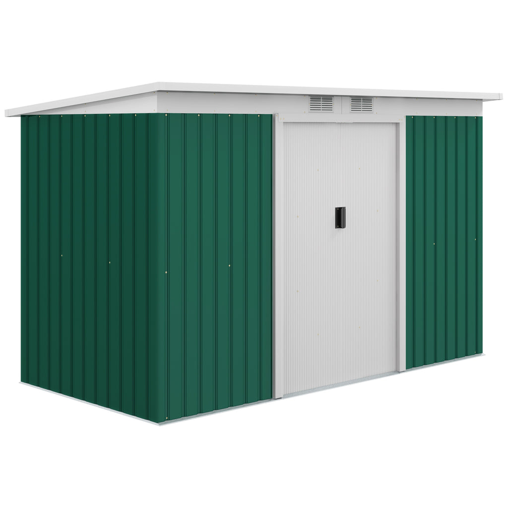 9'x4.5'x5.5' Rust Resistant Metal Garden Shed, Vented, Green White, Perfect For Backyard Lawn Tool Storage  Garden Essentials