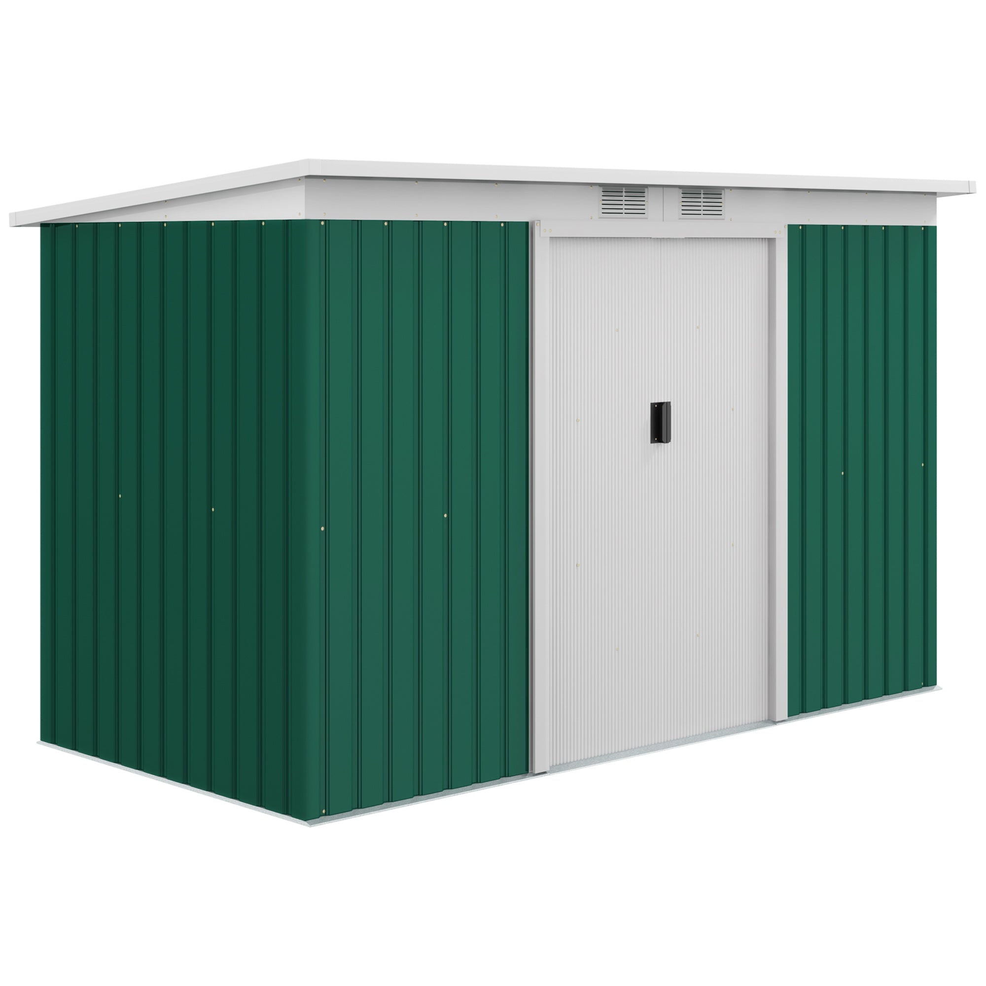 9'x4.5'x5.5' Rust Resistant Metal Garden Shed, Vented, Green White, Perfect For Backyard Lawn Tool Storage  Garden Essentials