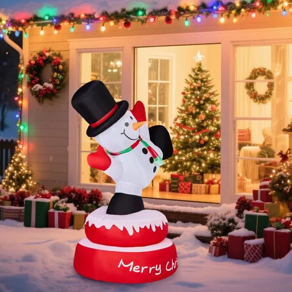 4.8FT Lighted Christmas Inflatable Decoration, Large Rotating Snowman With Motor, Funny Blow Up Yard Decorations With Built-in LED Lights For Holiday Party Front Yard Lawn Garden Decor