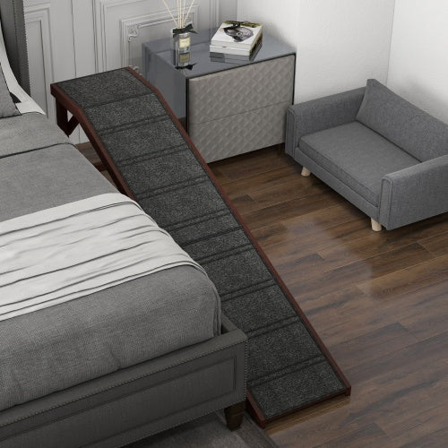 PawHut Dog Ramp For Bed, Pet Ramp For Dogs With Non-Slip Carpet And Top Platform, 74 X 16 X 25, Brown