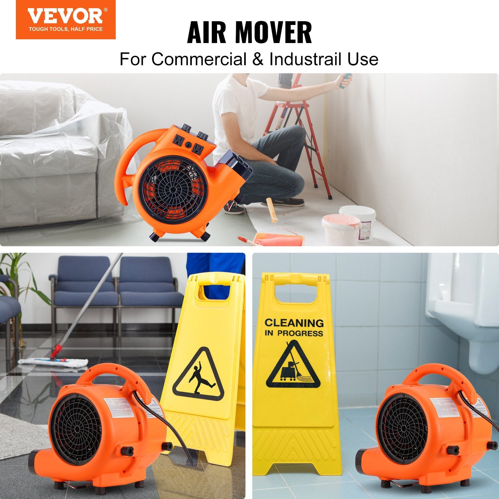 VEVOR Floor Blower, 1000 CFM Air Mover For Drying And Cooling, Portable Carpet Dryer Fan With 4 Blowing Angles And Time Function, For Janitorial, Home, Commercial, Industrial Use, ETL Listed