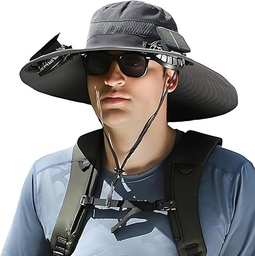Unisex Wide Brim Solar Fan Outdoor Fishing Hat-Solar & USB Charging, Sunscreen Sun Hat With Fan, Camping Uv Protection