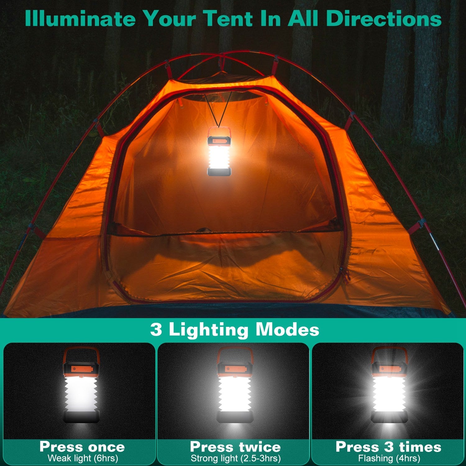Solar Camping Lantern LED Collapsible Tent Lamp USB Rechargeable Portable Emergency Camping Light For Hiking Fishing Outdoor