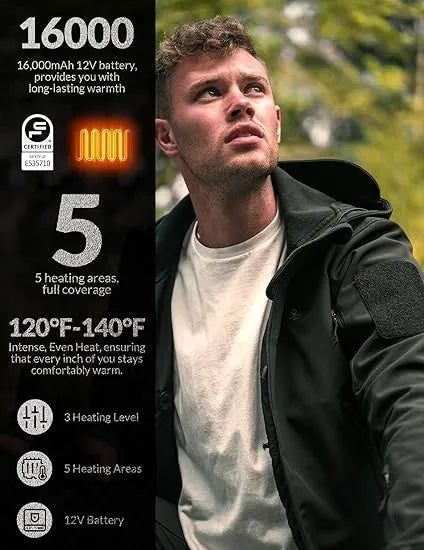 Heated Jacket For Men Soft Shell Heating Hood Jacket ANTARCTICA GEAR Winter Coat For Hunting Camping Climbing