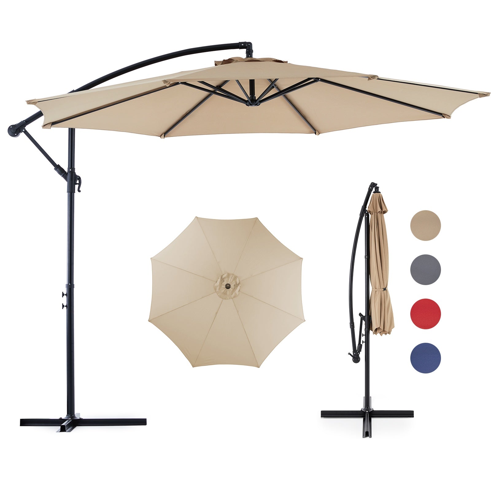 9.8FT Offset Patio Umbrella Hanging Cantilever Umbrella Outdoor Sun Shade With Easy Tilt Adjustment, 8 Ribs, UV Protection For Backyard, Lawn