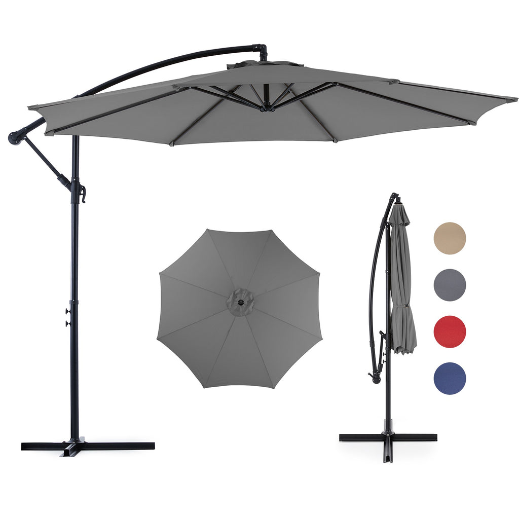 9.8FT Offset Patio Umbrella Hanging Cantilever Umbrella Outdoor Sun Shade With Easy Tilt Adjustment, 8 Ribs, UV Protection For Backyard, Lawn