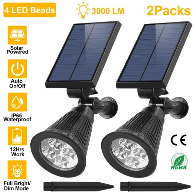 2 Outdoor Waterproof Solar Spotlights