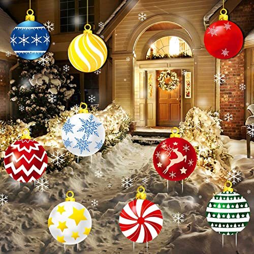 9Pcs Christmas Yard Signs With Stakes And Cords Christmas Balls Yard Signs Decorations For Outdoor Yard Porch Tree Lawn Decorations Xmas Party Decor-Ban On Selling On Amazon