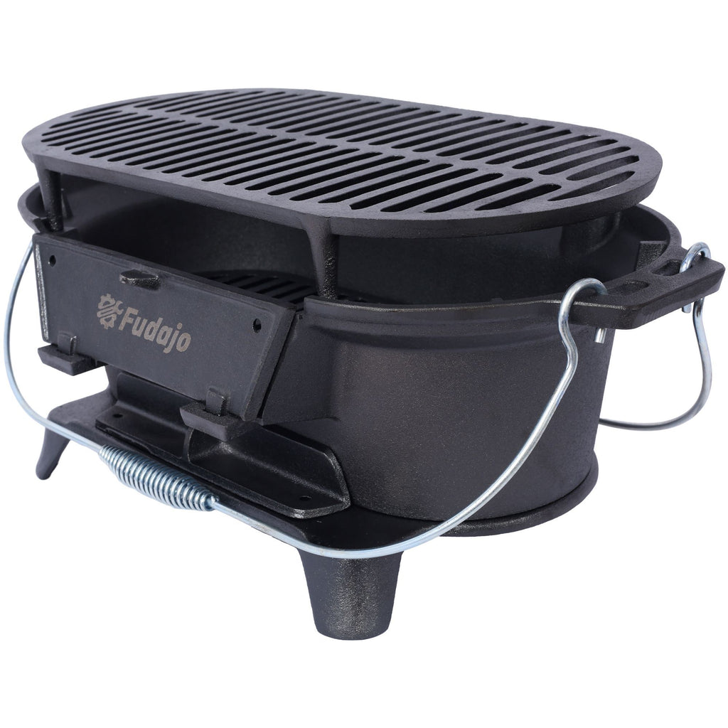 Outdoor Oval Cast Iron Grill, Portable Charcoal Grill, And Desktop Cast Iron Frying Pan