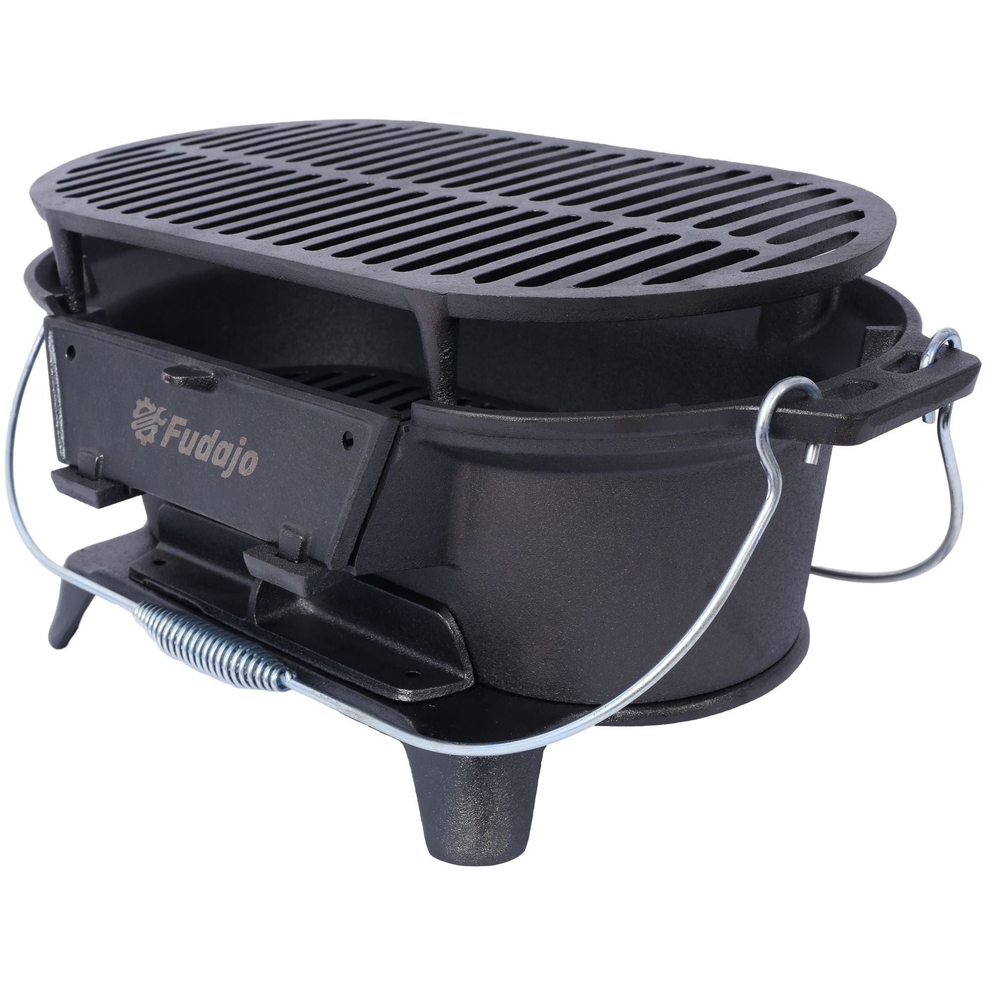 Outdoor Oval Cast Iron Grill, Portable Charcoal Grill, And Desktop Cast Iron Frying Pan