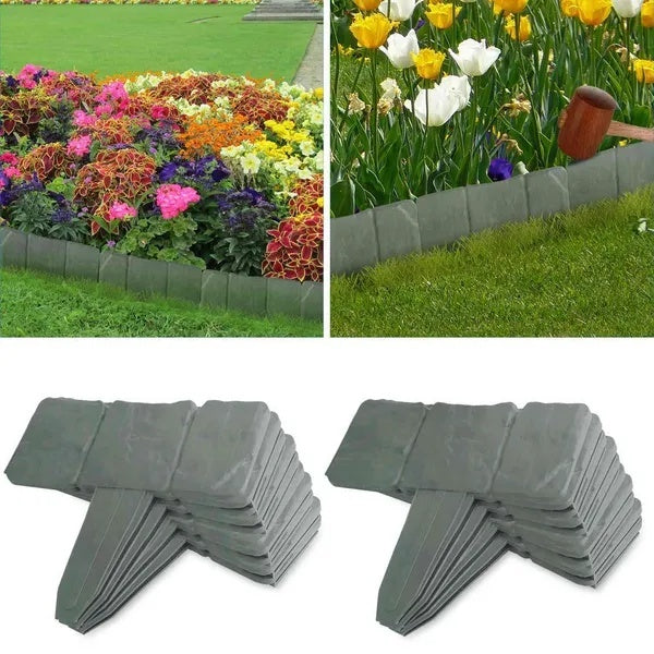 20 Pieces Of Pebble Effect Plastic Garden Lawn Edge Decorative Strip