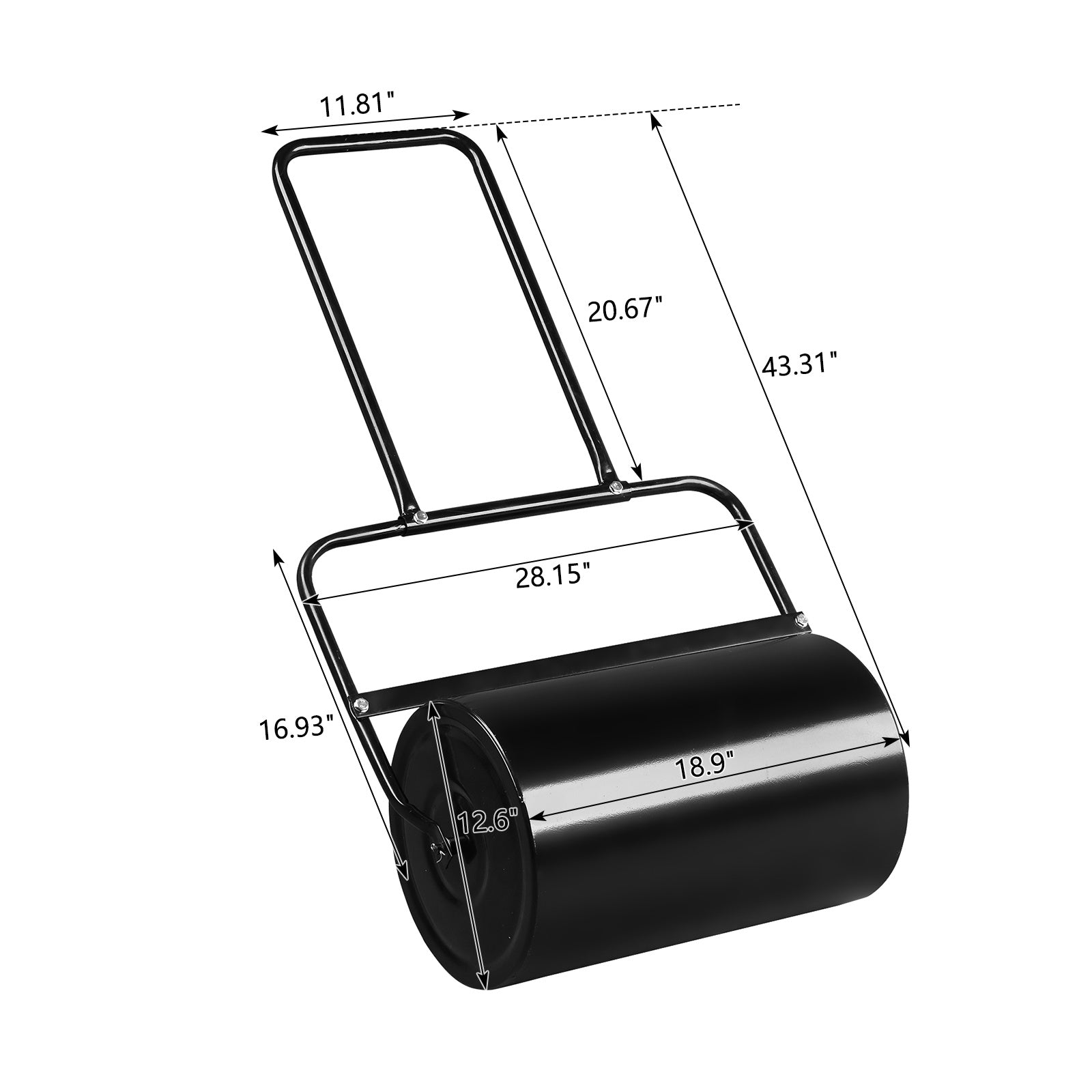 19 Inch Black Iron Lawn Roller Cylindrical