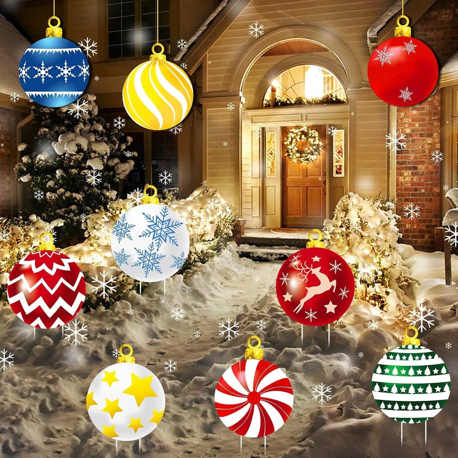 9Pcs Christmas Yard Signs With Stakes And Cords Christmas Balls Yard Signs Decorations For Outdoor Yard Porch Tree Lawn Decorations Xmas Party Decor Clearance