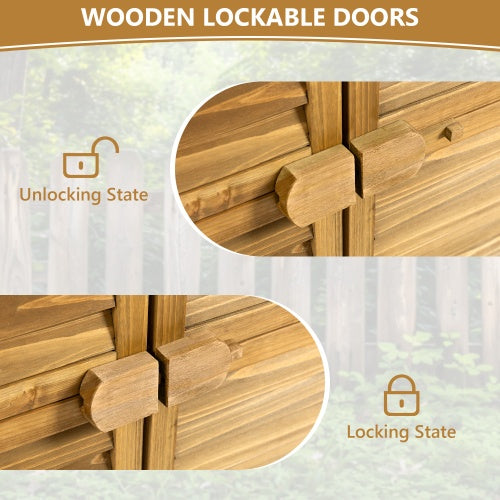 Outdoor Storage Cabinet, Wood Garden Shed, Pool Storage Shed With Lockable Door, Waterproof Roof And 2 Removable Shelves, Vertical Outside Storage Shed For Patio, Backyard And Lawn