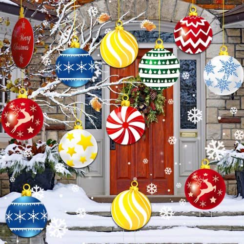 9Pcs Christmas Yard Signs With Stakes And Cords Christmas Balls Yard Signs Decorations For Outdoor Yard Porch Tree Lawn Decorations Xmas Party Decor-Ban On Selling On Amazon