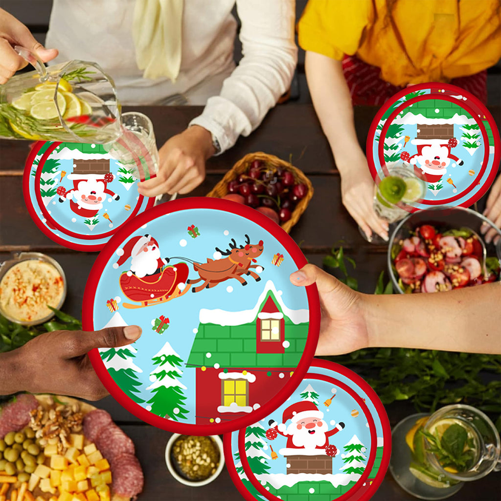Christmas Paper Plates And Cups Set Decorations For 10 Guests Santa Claus Elk Pattern Plates And Cups For Winter Holiday Christmas Party Decorations