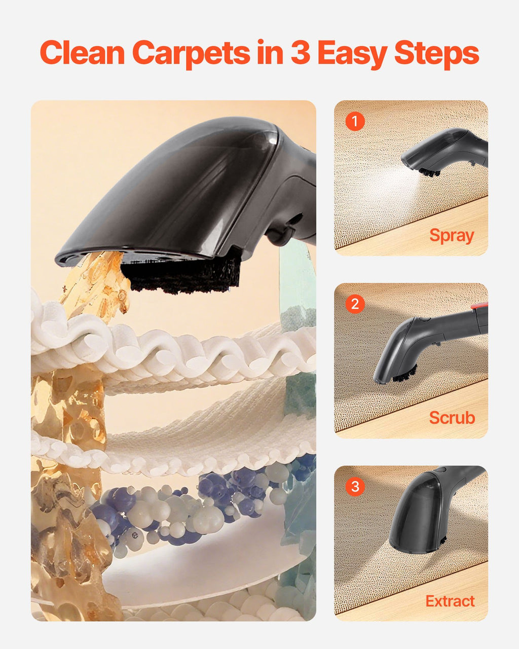 Portable Carpet Cleaner Machine Dual-Water Tank 11.5Kpa Upholstery Cleaner