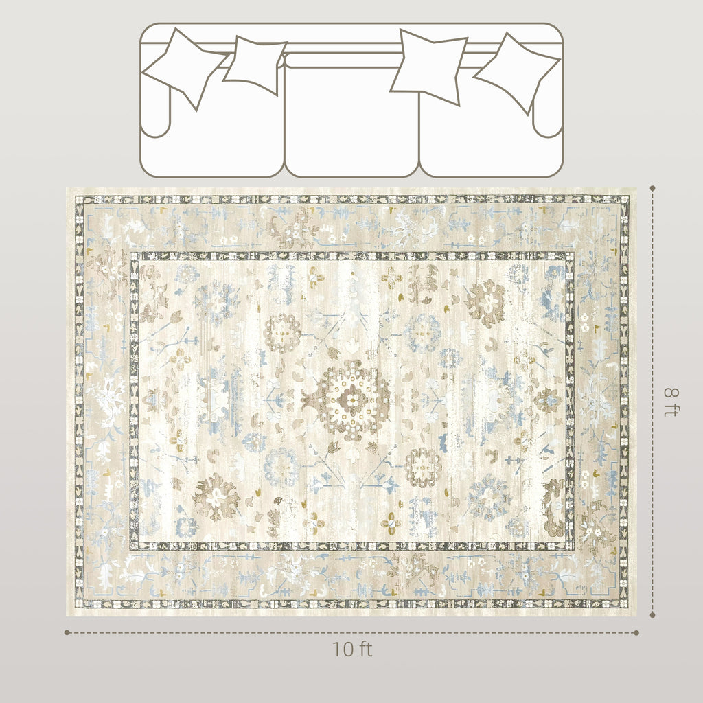 8x10 Area Rug, Indoor Boho Machine Washable Carpet For Living Room, Bedroom, Dining Room, Kitchen, Blue