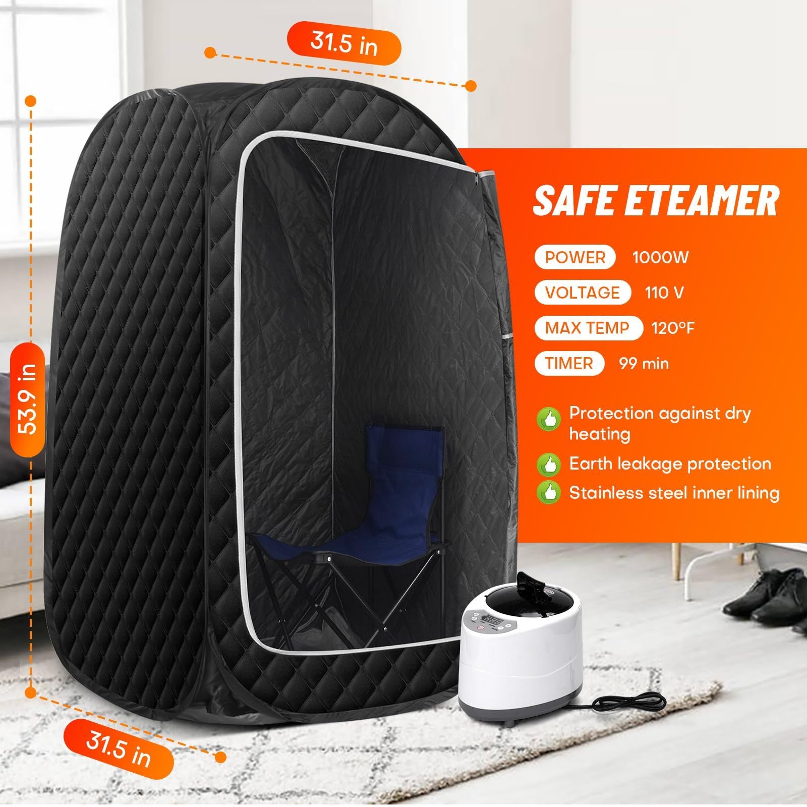 Ecoboom Home Portable Sauna Room, Full Body Home Sauna Room, Foldable Portable Steam Sauna Tent, Equipped With A 2.6L 1000W Steam Generator, Folding Chair, And Remote Control.