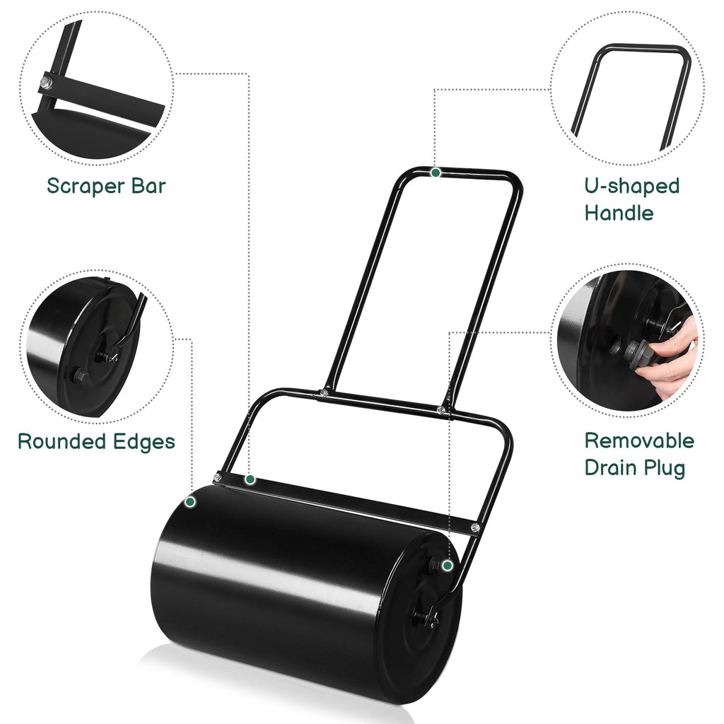 19 Inch Black Iron Lawn Roller Cylindrical