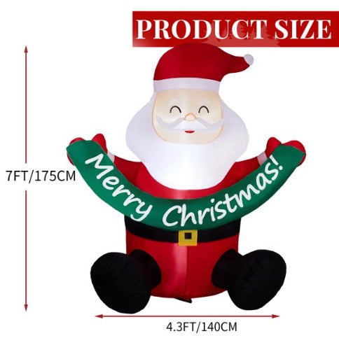 5.8FT Seated Elderly Person Hanging Banner, 3 LED 210D Polyester Christmas Inflatable Decoration, 12V,1000mA US Standard
