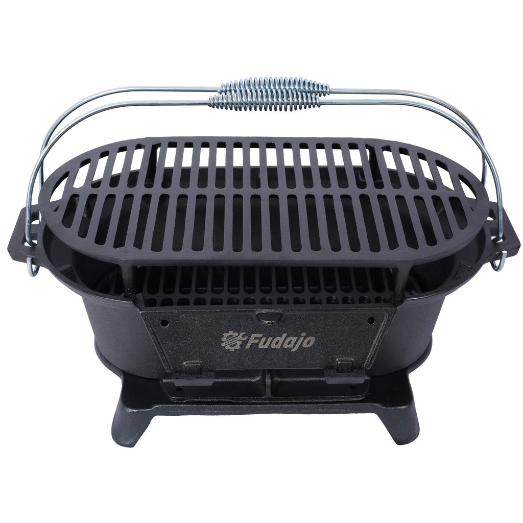 Outdoor Oval Cast Iron Grill, Portable Charcoal Grill, And Desktop Cast Iron Frying Pan