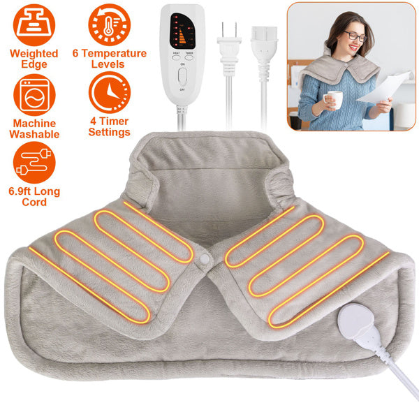 22.4 X 16.3 Inch Large Neck And Shoulder Weight Heating Pad Electric Heating Rapid Heating Pad Neck Wrap Cushion For Pain Relief With 6 Temperature Settings 4 Timer Modes Machine Washable