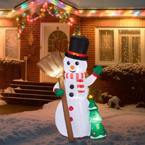 6.2FT Broom, Snowman And Tree, 3 LED 210D Polyester Christmas Inflatable Decoration, 12V,1000mA US Standard