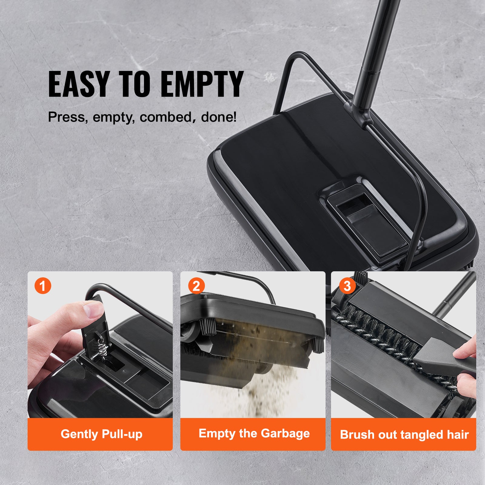 VEVOR Carpet Sweeper, 7.87 In Sweeping Paths, Floor Sweeper Manual Non Electric, 300 Ml Dustbin Capacity With Comb For Home Office Rugs Hardwood Surfaces Wood Floors Laminate, Cleans Dust Pet Hair