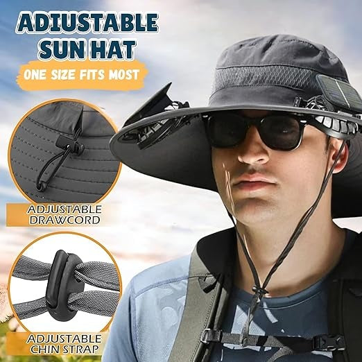 Unisex Wide Brim Solar Fan Outdoor Fishing Hat-Solar & USB Charging, Sunscreen Sun Hat With Fan, Camping Uv Protection