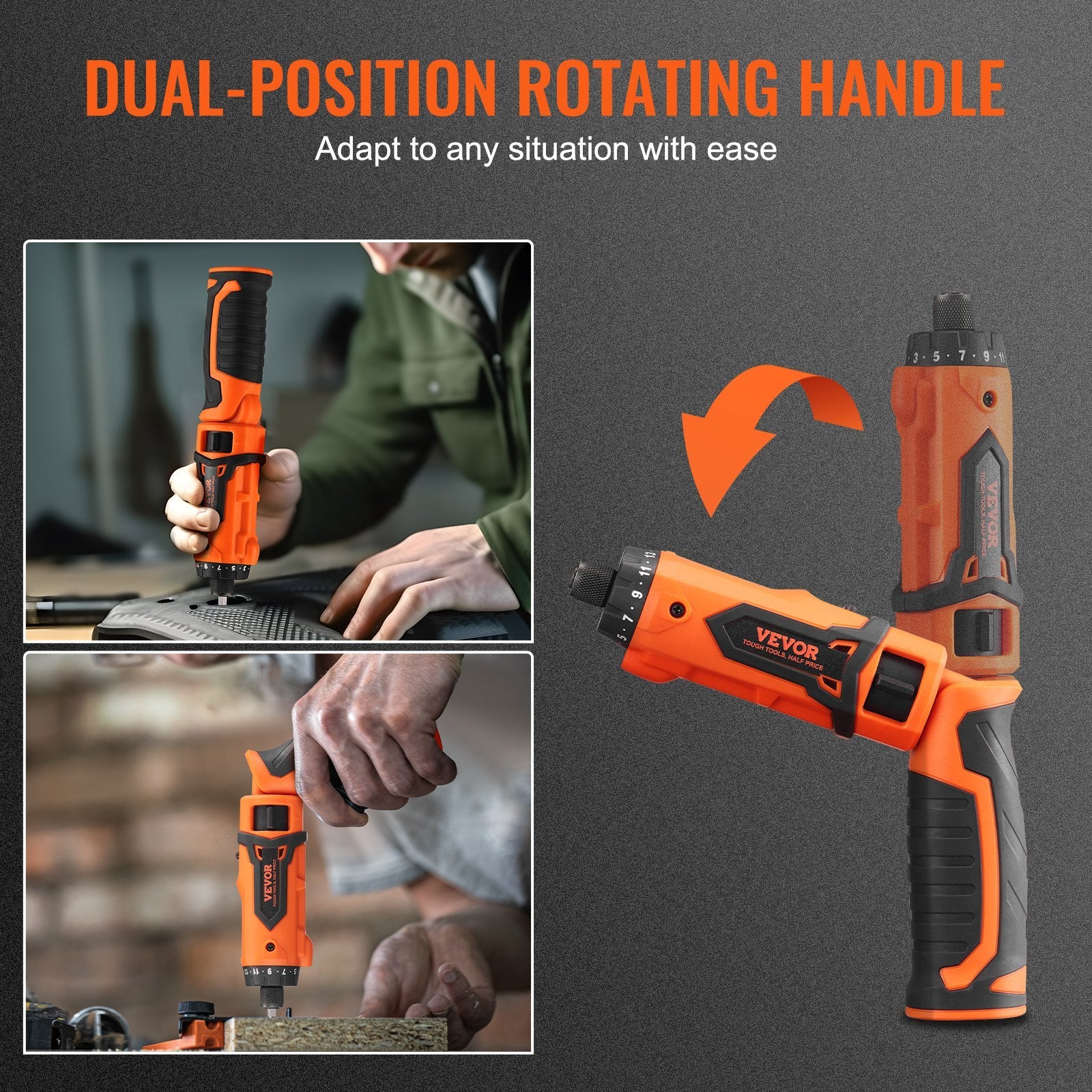 VEVOR Cordless Screwdriver, 4V 7Nm Electric Screwdriver Rechargeable Set With 11 Accessory Kit And Charging Cable, LED Light Dual Position Handle, Nut Drivers Magnetic Bit Holder Tool Kit Home Repair