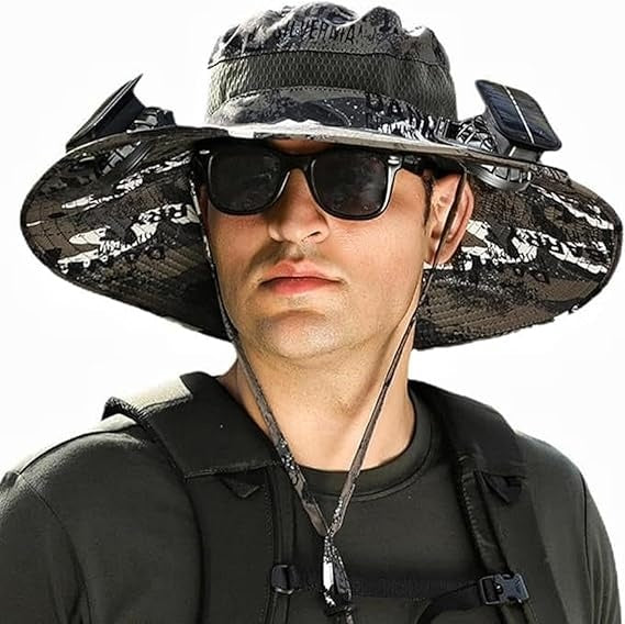 Unisex Wide Brim Solar Fan Outdoor Fishing Hat-Solar & USB Charging, Sunscreen Sun Hat With Fan, Camping Uv Protection